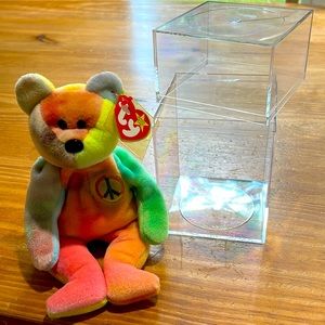 Vintage ty “Peace” beanie baby in case
